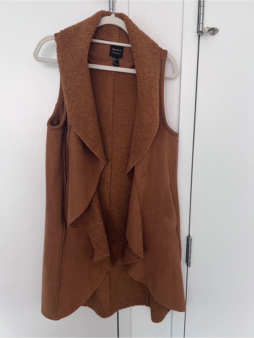 Forever 21 Brown Faux Suede Sherpa-Trim Vest